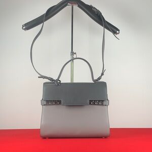 Delvaux mm pempeteTwo-Tone Structured Top-Handle Satchel in Dark Gray and Gray
